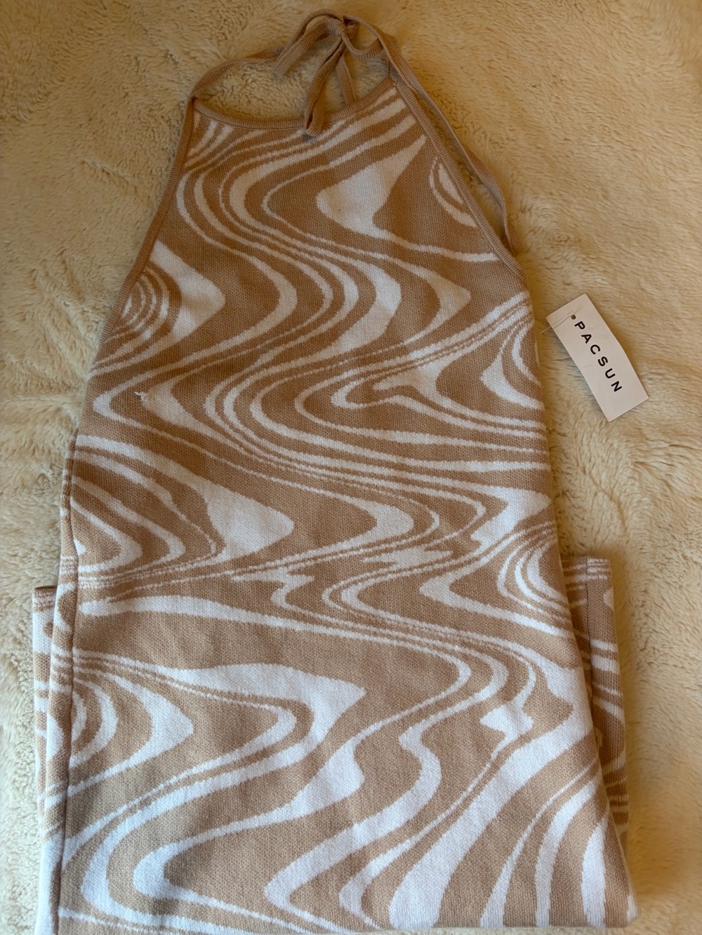 PacSun Beige & White Swirl Halter Mini Dress